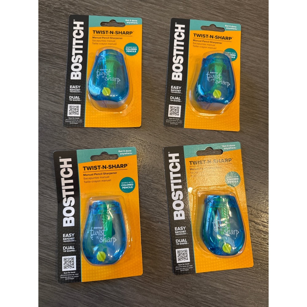Bostitch Twist-N-Sharp Manual Pencil Sharpener Lot of 4 Blue Ratchet PS1-ADJ-PDQ